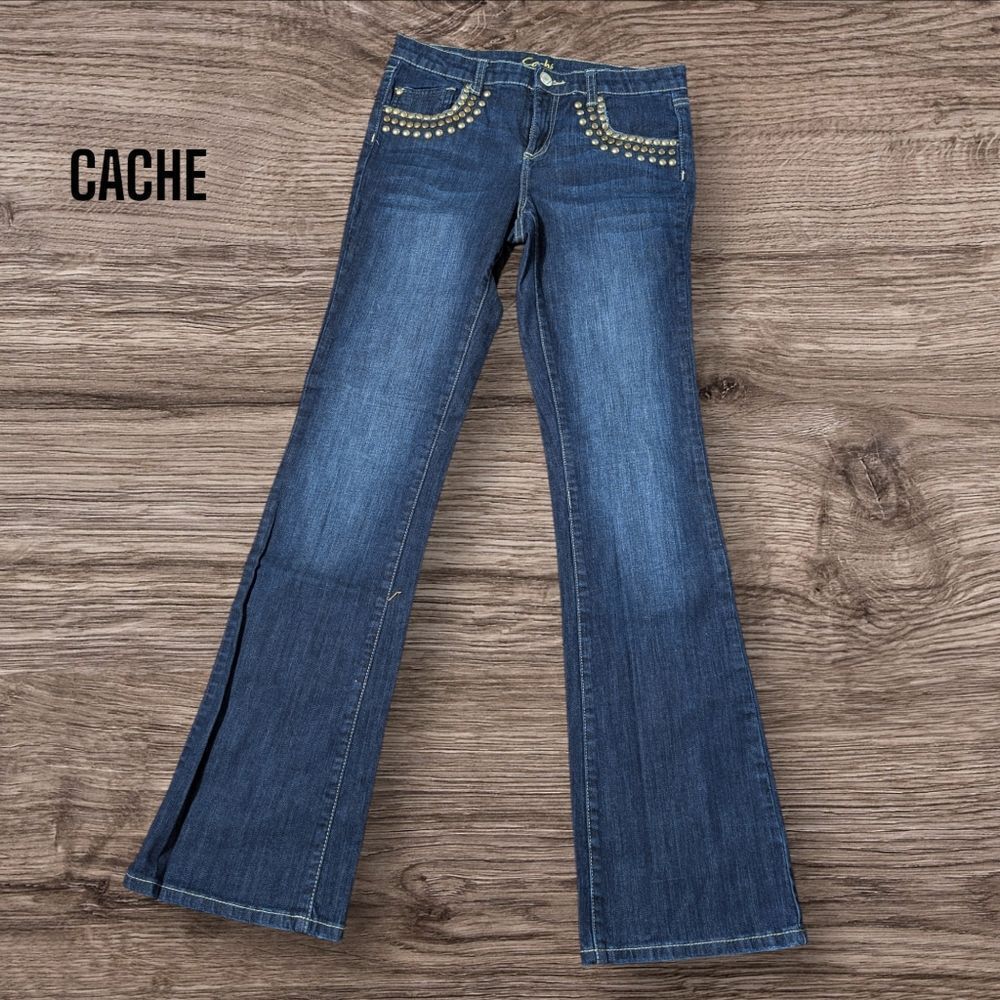 Cache Denim Studded Pocket Low Rise Bootcut Jeans